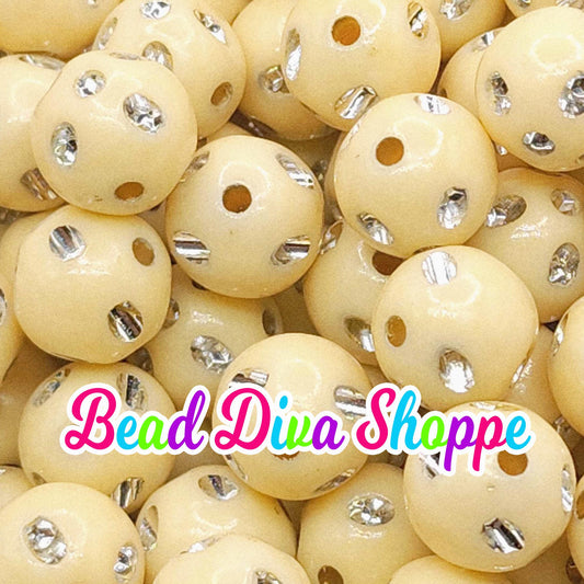 12mm - Set of 50 - BEIGE Bling Beads - Bubblegum - Rhinestone - Acrylic Beads for DIY and Jewelry Making Supplies