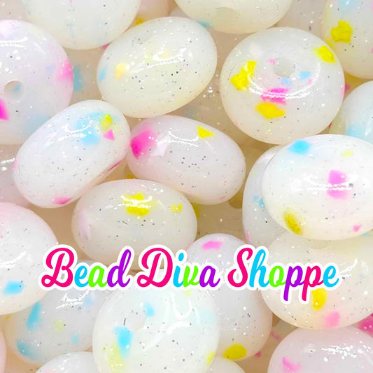 Set of 10 - WHITE CONFETTI - 14mm Silicone Abacus Beads - Diy Jewelry Making - Beaded Pens - Keychains - Bracelets