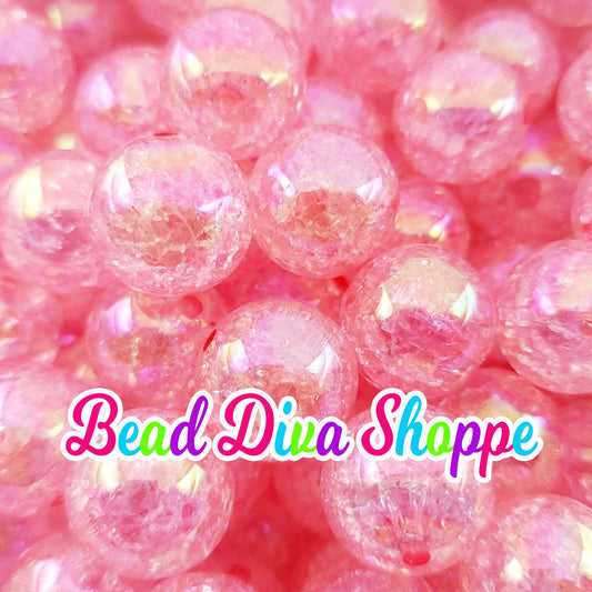 20mm - LIGHT PINK - Crackle AB Beads- Bubblegum - Round Acrylic Beads for Diy and Jewelry Making Supplies
