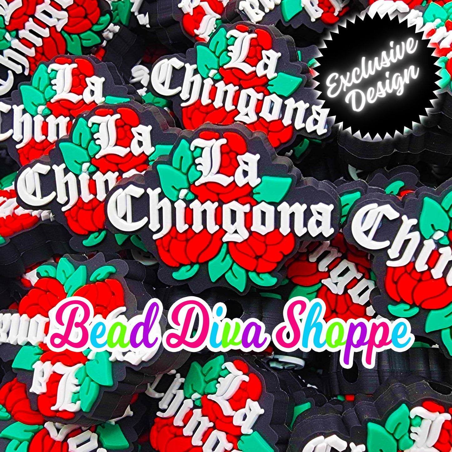 EXCLUSIVE - Set of 2 - 21mm x 30mm - LA CHINGONA - Focal Beads - Diy Jewelry Making - Beaded Pens - Keychains - Bracelets