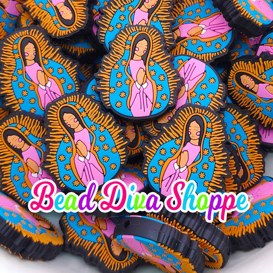 Set of 2 - 34mmX32mm - OUR LADY - RELIGIOUS - Mexican Pride - Focal Beads - Diy Jewelry Making - Beaded Pens - Keychains - Bracelets