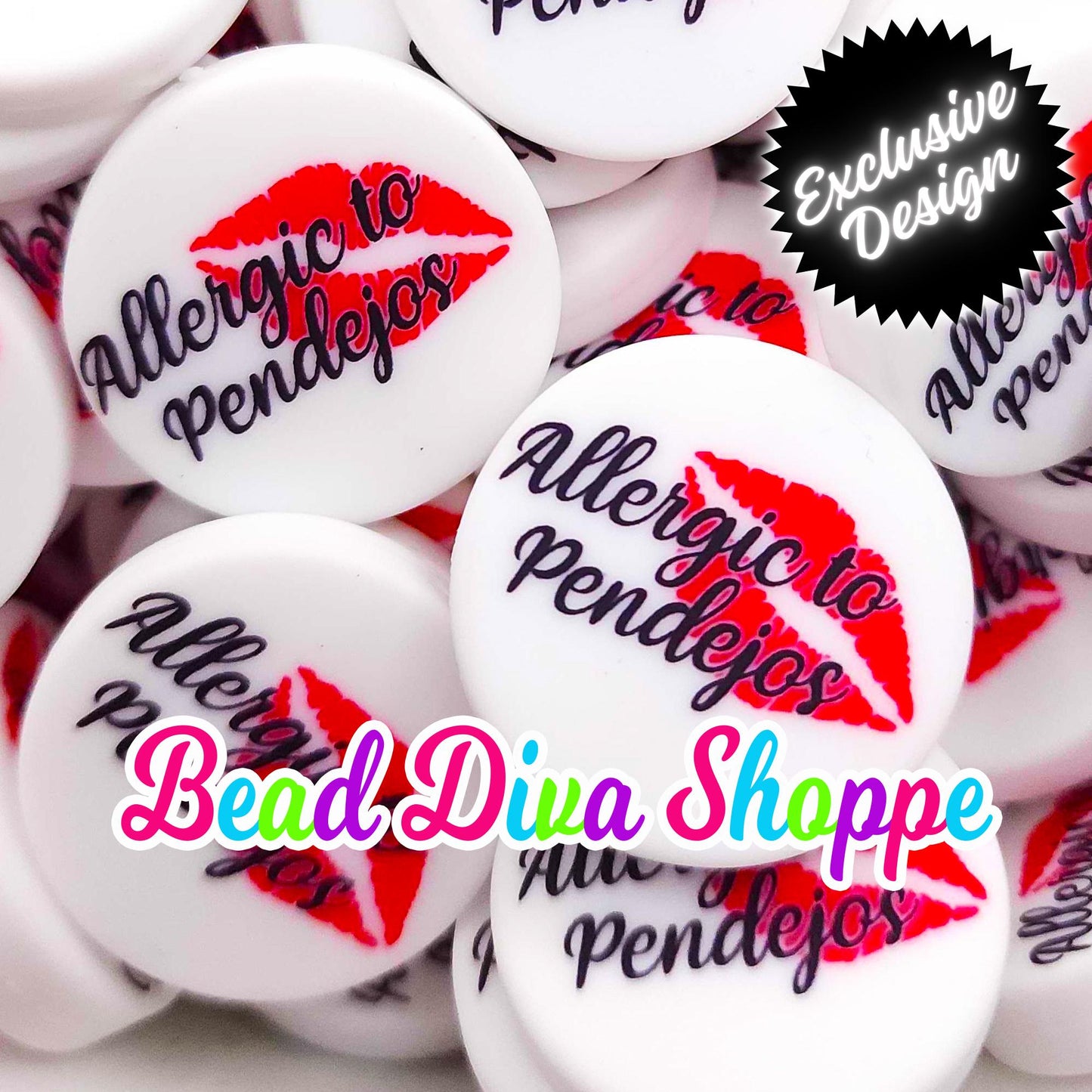 EXCLUSIVE - Set of 2 - 30mm - ALLERGIC to PENDEJOS - Focal Beads - Diy Jewelry Making - Beaded Pens - Keychains - Bracelets