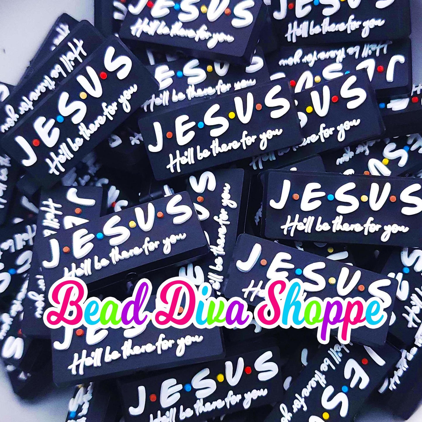 Set of 2 - 16mm x 30mm - JESUS He'll be there for YOU - Focal Beads - DIY Jewelry Making - Beaded Pens - Keychains - Bracelets