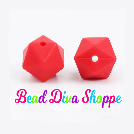 Set of 10 - 14mm - SCARLETT RED HEX - Silicone Beads - for Diy and Jewelry Making Supplies