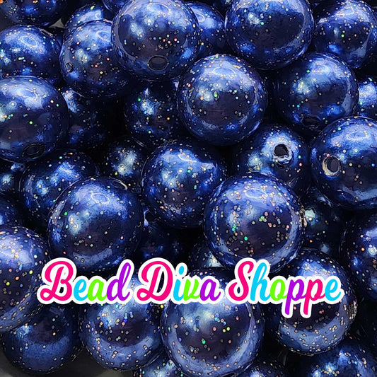 20mm - BLUE PEARL GLITTER - Bubblegum Chunky Beads - Round Acrylic Beads for Diy and Jewelry Making Supplies