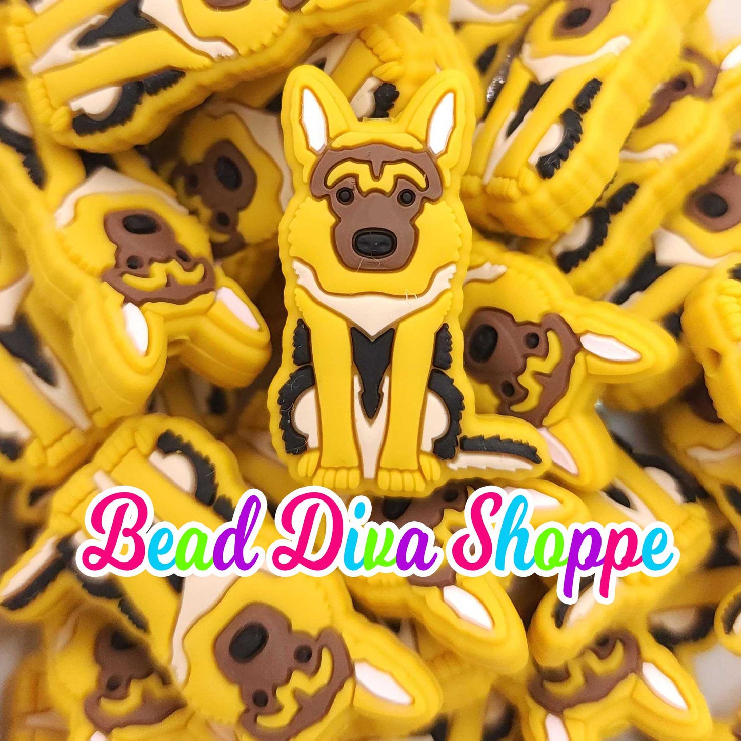 Set of 2 - 35mm X 23mm - GERMAN SHEPARD - Focal Beads - DIY Jewelry Making - Beaded Pens - Keychains - Bracelets