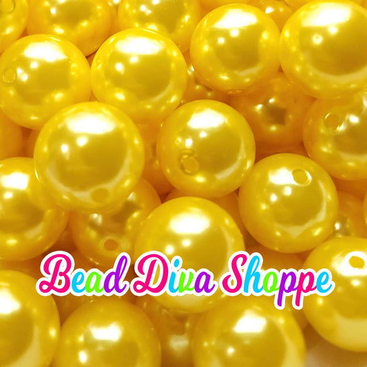 20mm - YELLOW - Pearl Chunky Bubblegum Beads - Round Acrylic Beads for Diy and Jewelry Making Supplies