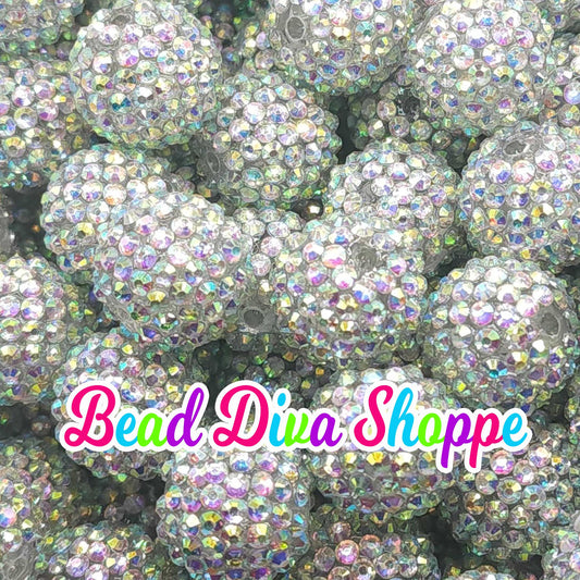 20mm- CLEAR AB Rhinestone Beads - Rhinestone Beads- Bubblegum - Chunky - Round Acrylic Beads for Diy and Jewelry Making Supplies
