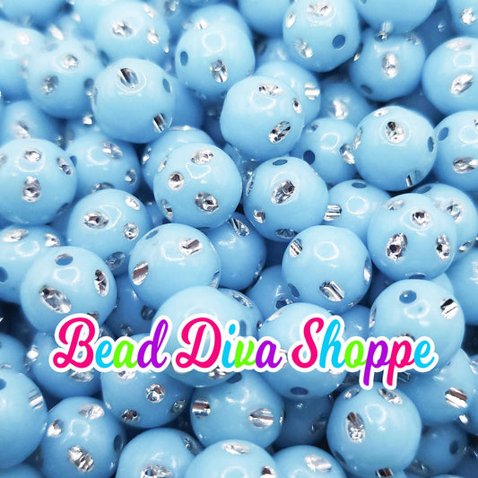 12mm - Set of 50 - LIGHT BLUE Bling Beads - Bubblegum - Rhinestone - Acrylic Beads for DIY and Jewelry Making Supplies