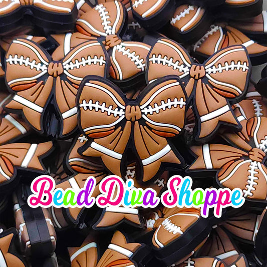 Set of 2 - 28mm x 29mm - FOOTBALL BOW - Focal Beads - Diy Jewelry Making - Beaded Pens - Keychains - Bracelets