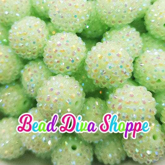 20mm - PASTEL GREEN AB - Rhinestone Beads - Bubblegum - Chunky - Round Acrylic Beads for Diy and Jewelry Making Supplies