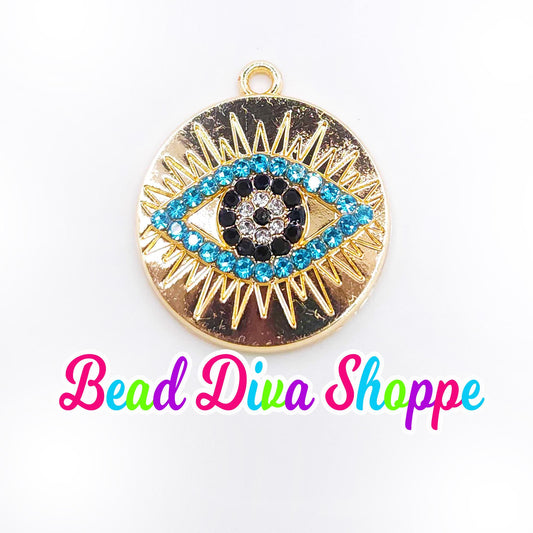 Set of 2 - 21mm - EVIL EYE with RHINESTONES Charms - Beads - Diy - Jewelry - Beaded Pens - Keychains - Bracelets - Cup Charms
