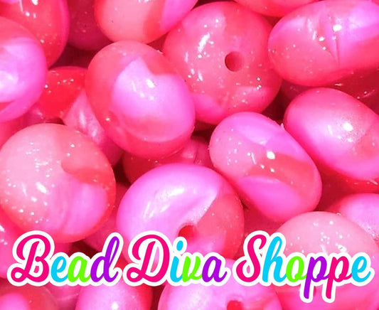 Set of 10 - PINK RED MARBLE Glitter Confetti - 14mm Silicone Abacus Beads - Diy Jewelry Making - Beaded Pens - Keychains - Bracelets