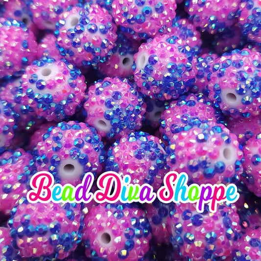 20mm - PINK / BLUE - AB - Rhinestone Beads - Bubblegum - Chunky - Round Acrylic Beads for Diy and Jewelry Making Supplies