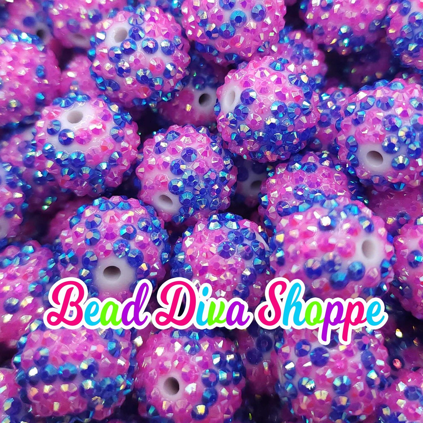 20mm - PINK / BLUE - AB - Rhinestone Beads - Bubblegum - Chunky - Round Acrylic Beads for Diy and Jewelry Making Supplies