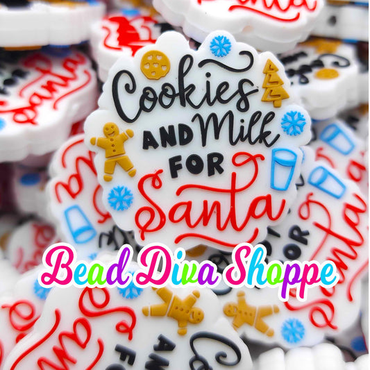 Set of 2 - 35mm X 35mm - COOKIES and MILK for SANTA- Focal Beads - Diy Jewelry Making - Beaded Pens - Keychains - Bracelets