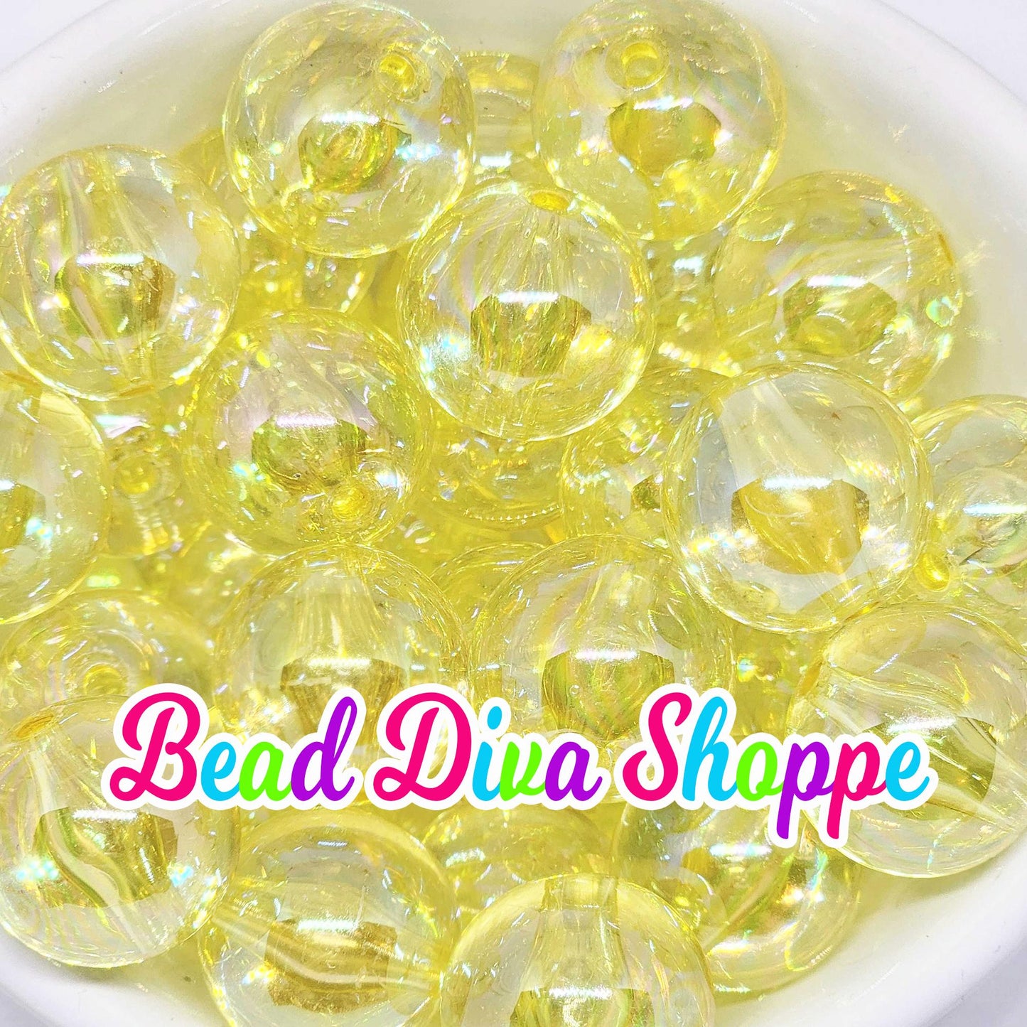 20mm - TRANSPARENT YELLOW AB Solid Beads - Round Acrylic Beads for Diy and Jewelry Making Supplies