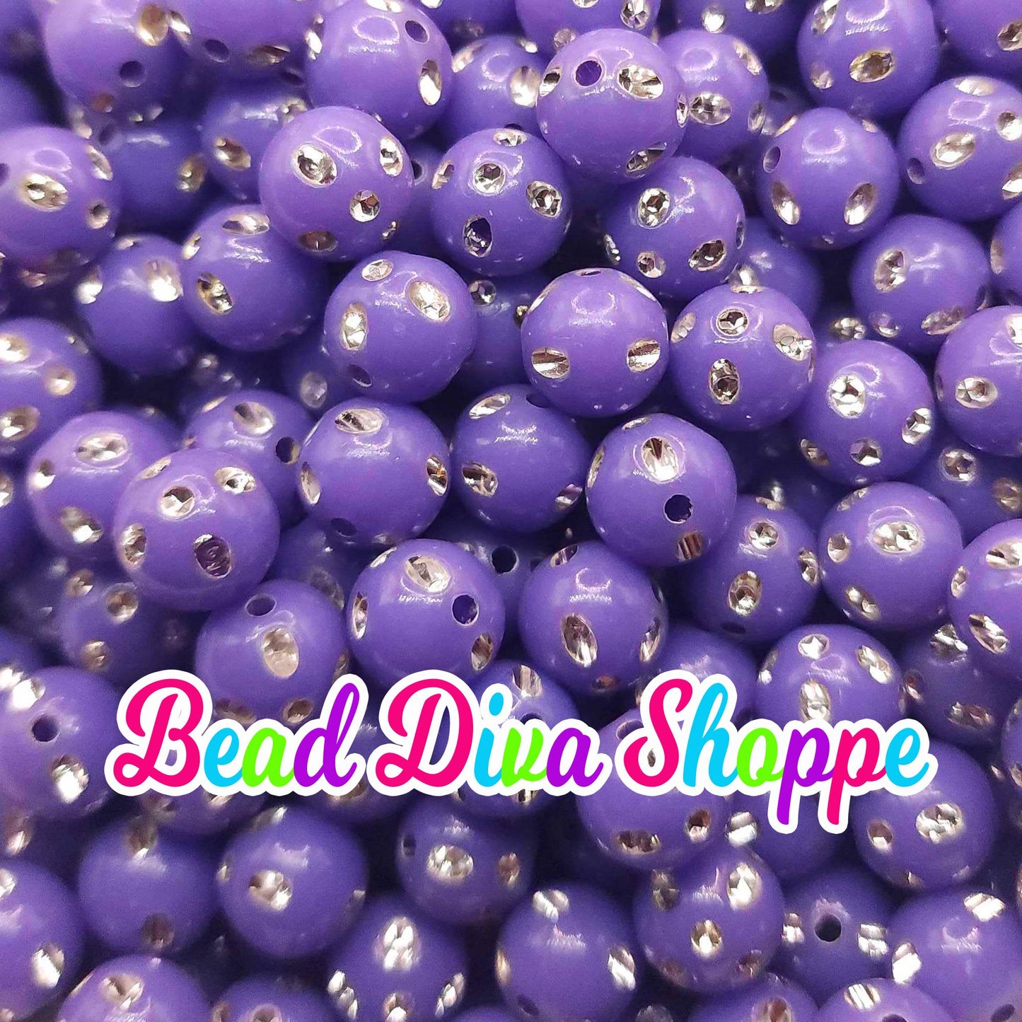 12mm - Set of 50 - PURPLE Bling Beads - Bubblegum - Rhinestone - Acrylic Beads for DIY and Jewelry Making Supplies
