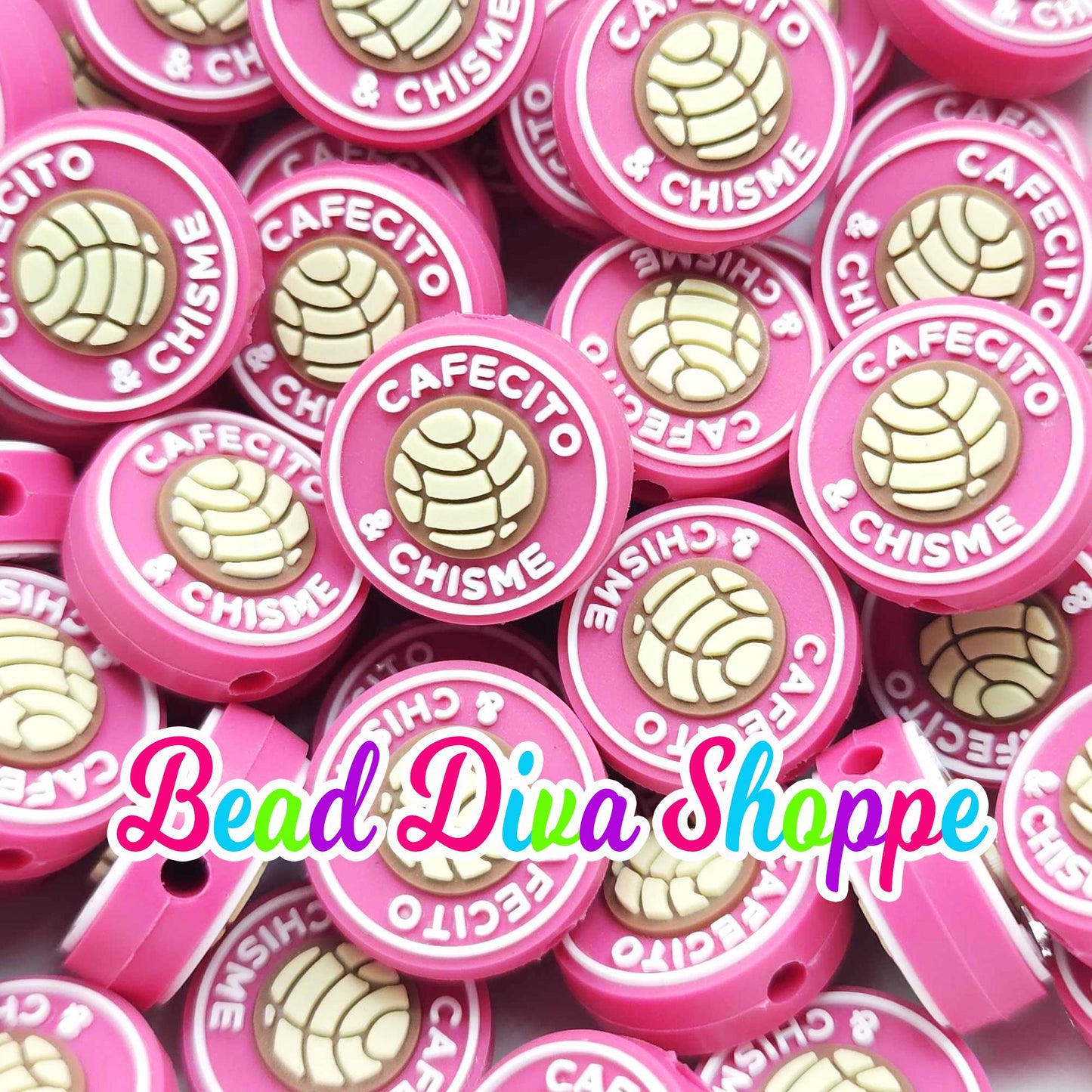 Set of 2 - 20mm - CAFECITO & CHISME - Focal Beads - DIY Jewelry Making - Beaded Pens - Keychains - Bracelets
