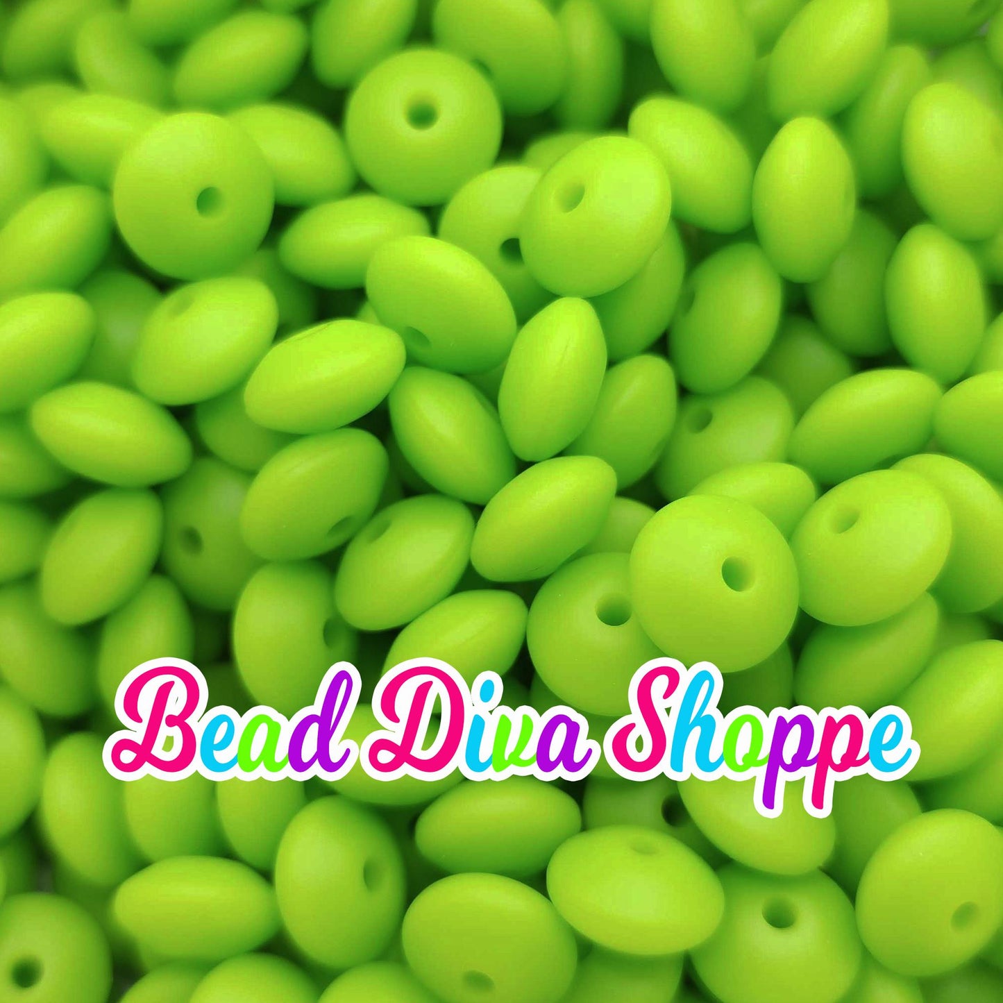 Set of 20 - LIME GREEN - 12mm Silicone Lentil Beads - DIY Jewelry Making - Beaded Pens - Keychains - Bracelets
