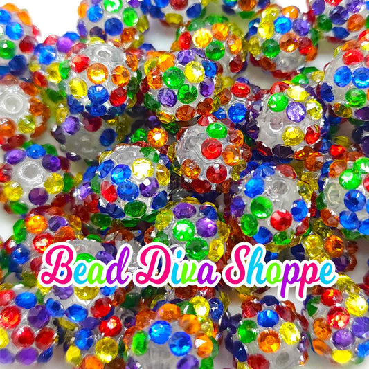 12mm - Set of 10 - RAINBOW RHINESTONE Beads - Bubblegum - Rhinestone - Acrylic Beads for DIY and Jewelry Making Supplies