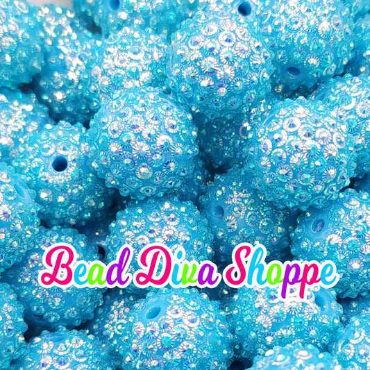 20mm - TURQUOISE MINI FLOWER Rhinestone Ab - Rhinestone Beads- Bubblegum - Chunky - Round Acrylic Beads for Diy and Jewelry Making Supplies
