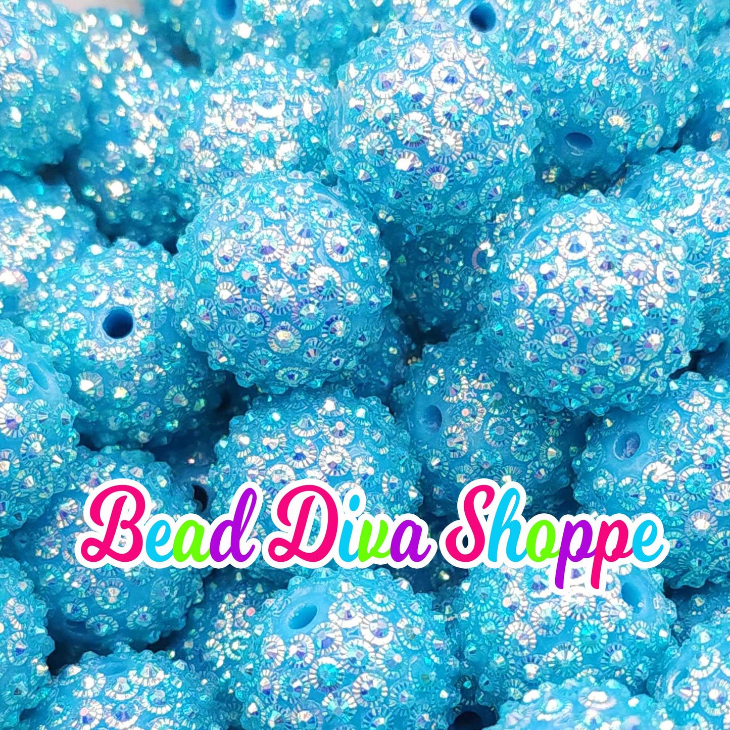 20mm - TURQUOISE MINI FLOWER Rhinestone Ab - Rhinestone Beads- Bubblegum - Chunky - Round Acrylic Beads for Diy and Jewelry Making Supplies