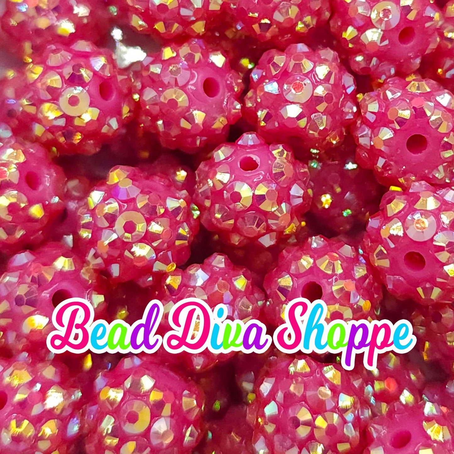 12mm - Set of 10 - HOT PINK RHINESTONE Beads - Bubblegum - Rhinestone - Acrylic Beads for Diy and Jewelry Making Supplies
