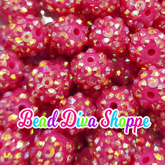 12mm - Set of 10 - HOT PINK RHINESTONE Beads - Bubblegum - Rhinestone - Acrylic Beads for Diy and Jewelry Making Supplies