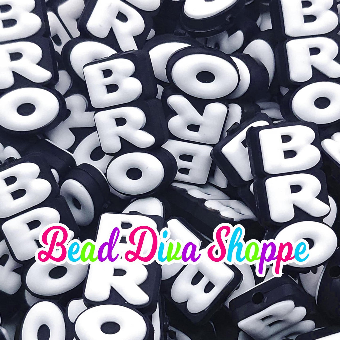 Set of 2 - 34mm x 17mm - BRO - Focal Beads - DIY Jewelry Making - Beaded Pens - Keychains - Bracelets