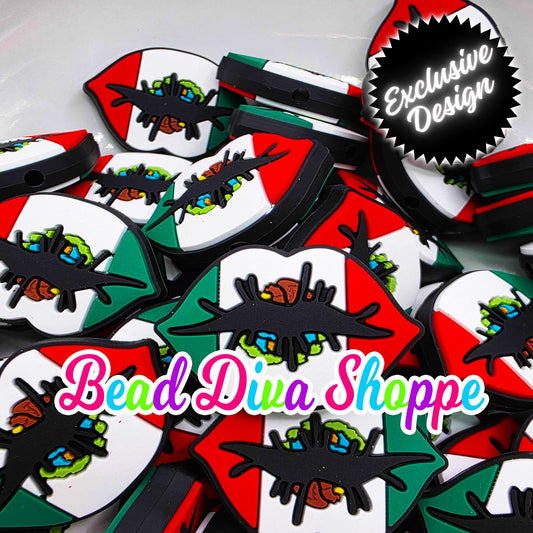 EXCLUSIVE - Set of 2 - 33mmx24mm - MEXICAN KISS - Focal Beads - Diy Jewelry Making - Beaded Pens - Keychains - Bracelets