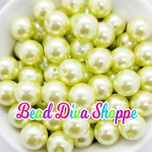12mm - Set of 10 - LIGHT YELLOW - Pearl Chunky Bubblegum - Round Acrylic Beads for Diy and Jewelry Making Supplies