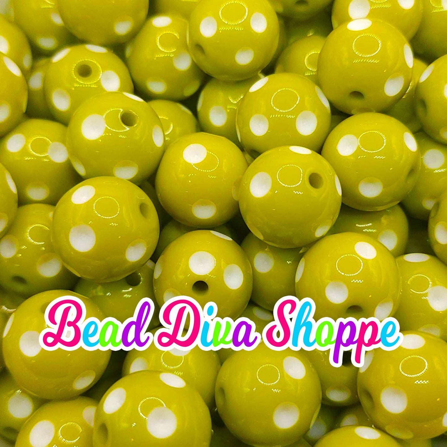 20mm - CHARTREUSE - POLKADOT - Beads - Bubblegum - Round Acrylic Beads for Diy and Jewelry Making Supplies