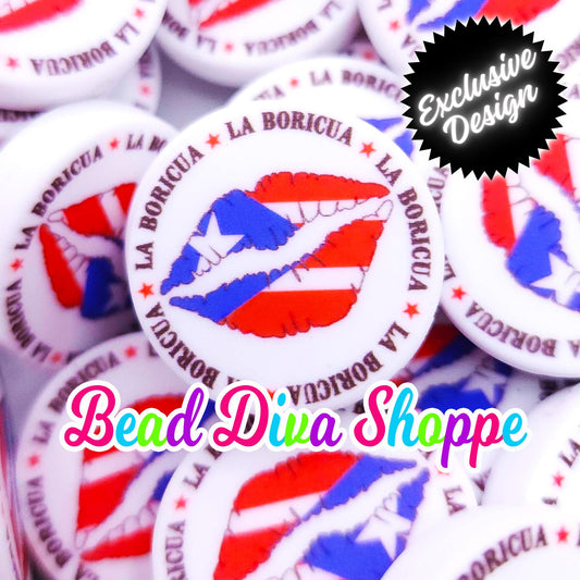 EXCLUSIVE - Set of 2 - 28mm - LA BORICUA - Puerto Rican Pride - Focal Beads - Diy Jewelry Making - Beaded Pens - Keychains - Bracelets