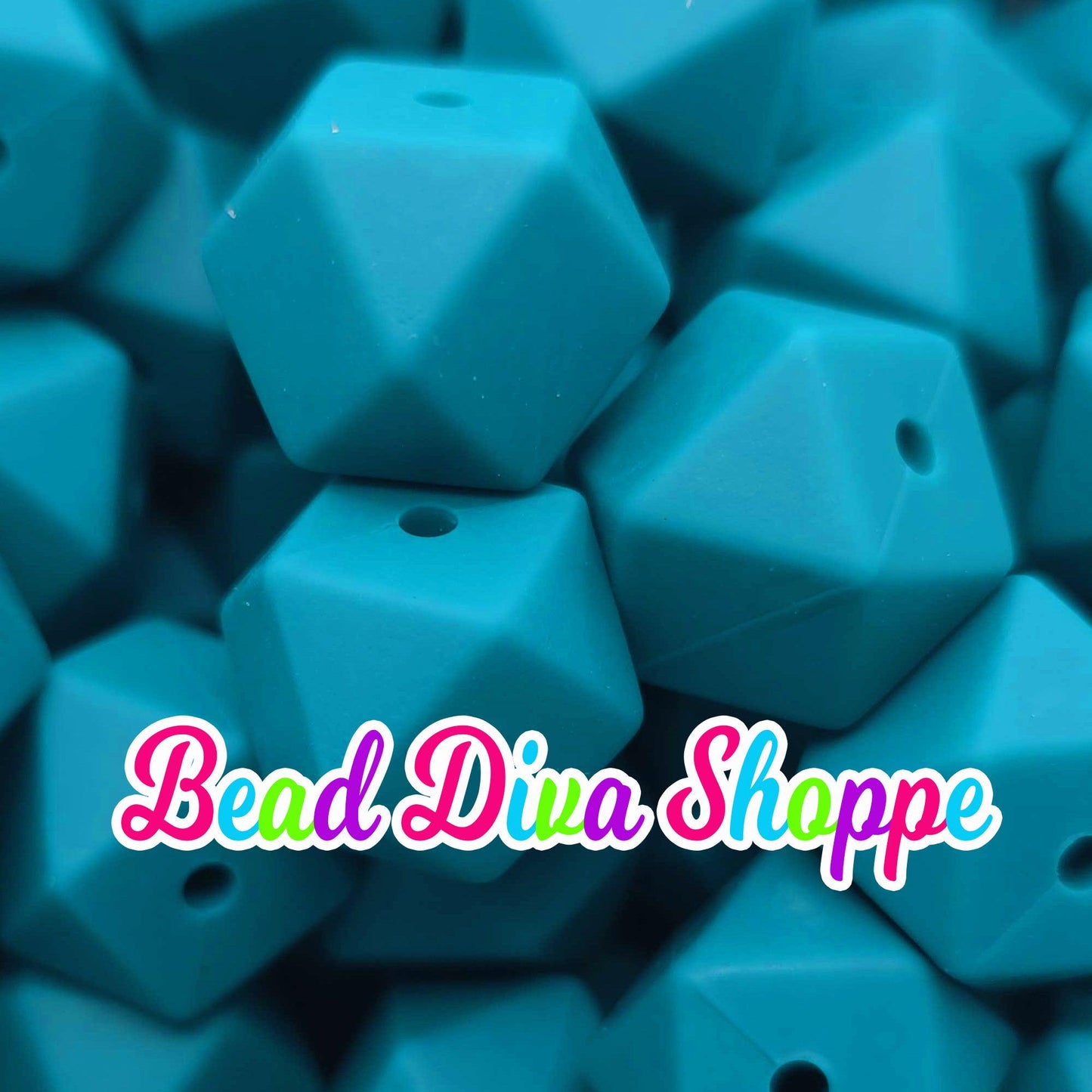 Set of 10 - 14mm - DEEP TURQUOISE HEX - Silicone Beads - for Diy and Jewelry Making Supplies