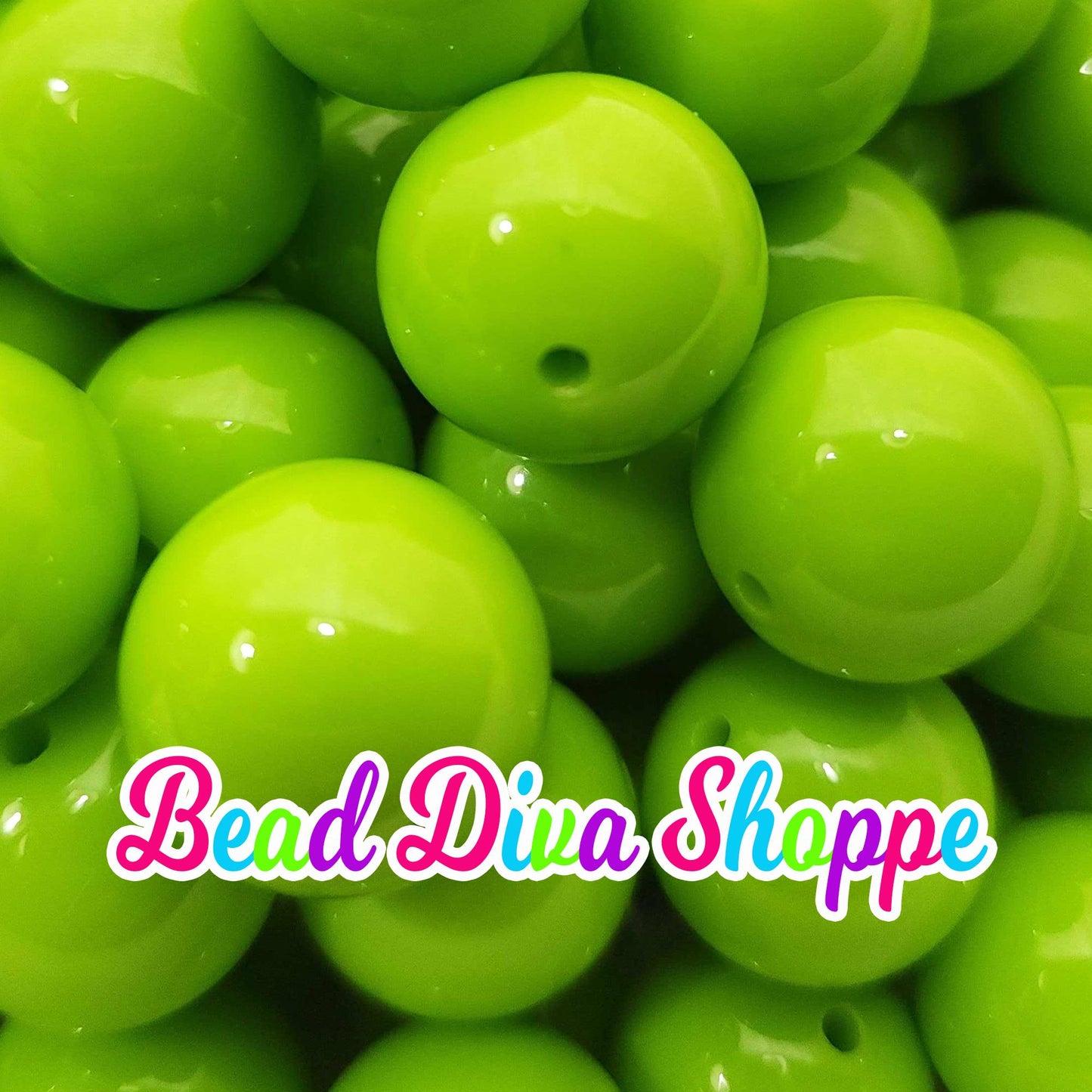 20mm - LIME GREEN - Solid Beads - Bubblegum - Round Acrylic Beads for Diy and Jewelry Making Supplies