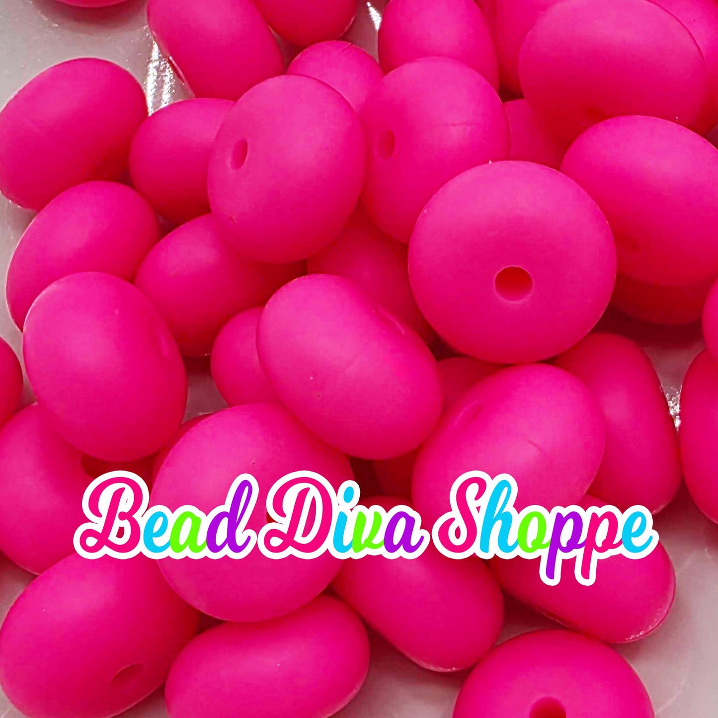 14mm - Set of 10 - BRIGHT PINK - Abacus Rondelle Round Loose Silicone Spacer Beads - Beadable pens - Keychains - Jewelry