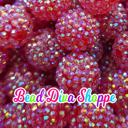 20mm - RED AB - Rhinestone Beads - Bubblegum - Chunky - Round Acrylic Beads for Diy and Jewelry Making Supplies