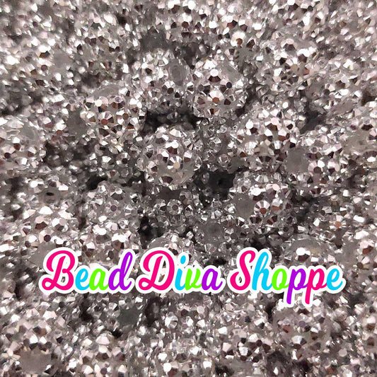 12mm - Set of 10 - SHINY SILVER RHINESTONE Beads - Bubblegum - Rhinestone - Acrylic Beads for Diy and Jewelry Making Supplies
