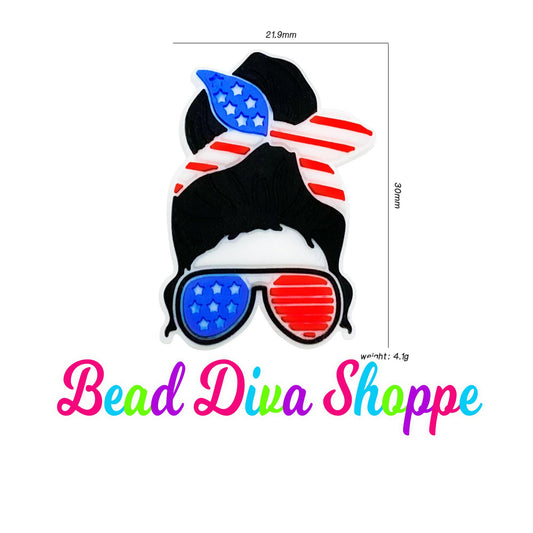 Set of 2 - 22mm x 30mm - MESSY MOM BUN - 4th of July - Focal Beads - Diy Jewelry Making - Beaded Pens - Keychains - Bracelets