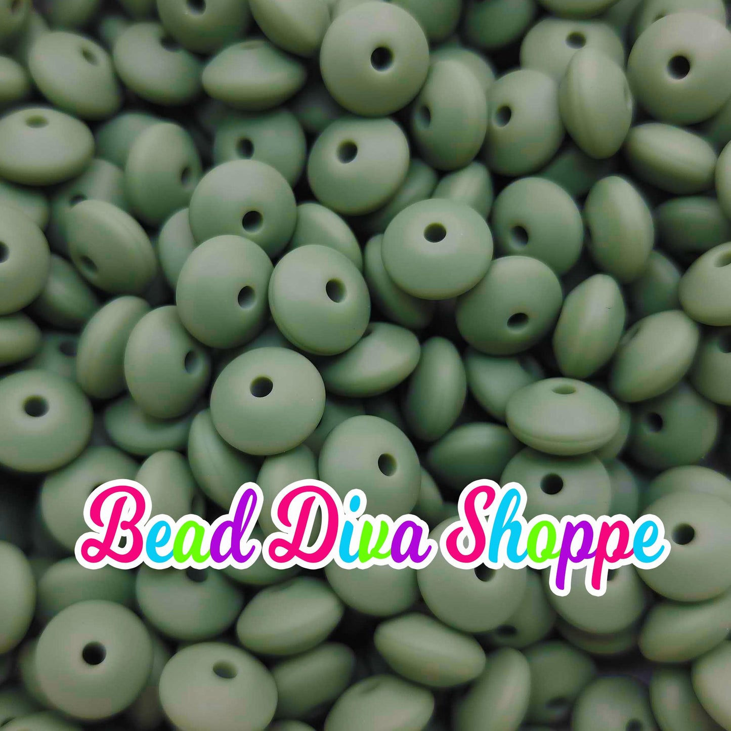 Set of 20 - GREEN BEAN - 12mm Silicone Lentil Beads - DIY Jewelry Making - Beaded Pens - Keychains - Bracelets