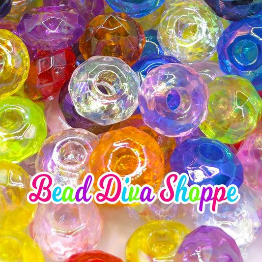 15mm - Set of 10 - COLORFUL MIX Ab - FACETED Round Loose Spacer Beads - Diy - Jewelry - Beaded Pens - Spacers - Keychains - Bracelets