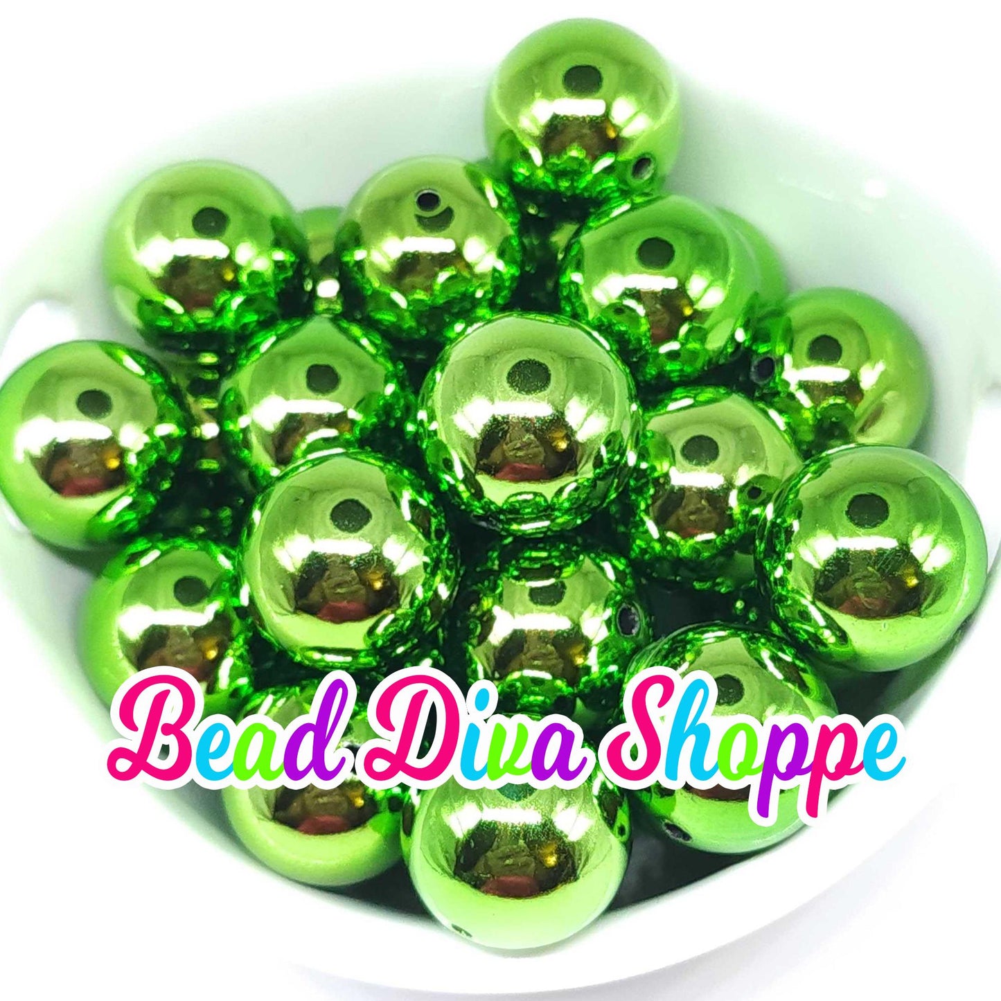 20mm - GREEN - Shiny Beads - Bubblegum - Round Acrylic Beads for Diy and Jewelry Making Supplies