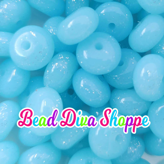 Set of 10 - LIGHT BLUE CONFETTI - 14mm Silicone Abacus Beads - Diy Jewelry Making - Beaded Pens - Keychains - Bracelets