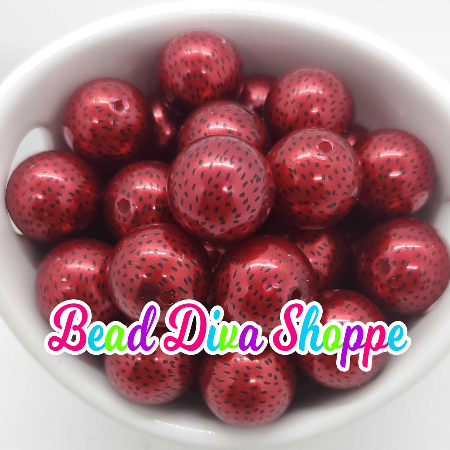 20mm - RED WATERMELON SEED Print Beads - Bubblegum - Round Acrylic Beads for Diy and Jewelry Making Supplies