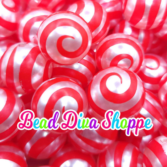20mm - RED SWIRL on PEARL finish Acrylic Beads- Bubblegum - Round Acrylic Beads for Diy and Jewelry Making Supplies
