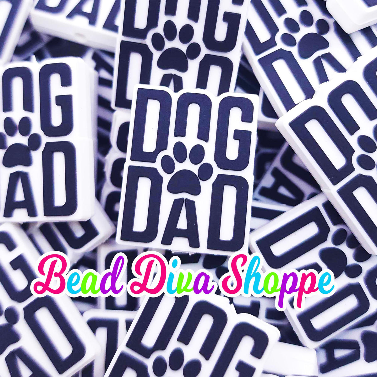 Set of 2 - 30mm x 24mm - DOG DAD - Focal Beads - Diy Jewelry Making - Beaded Pens - Keychains - Bracelets