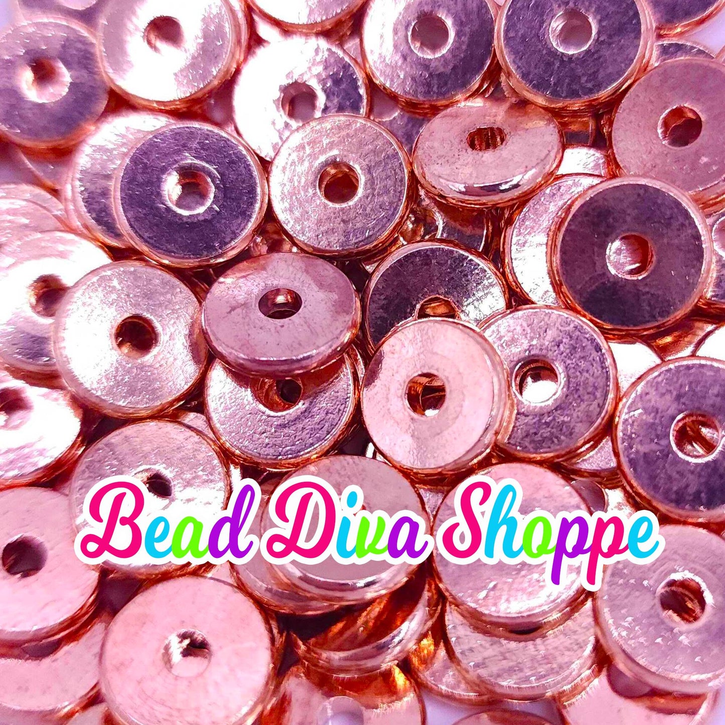 12mm - SET of 10 - ROSE GOLD - Flat Disk Round Loose Spacer Beads - Diy - Jewelry - Beaded Pens - Spacers - Keychains - Bracelets