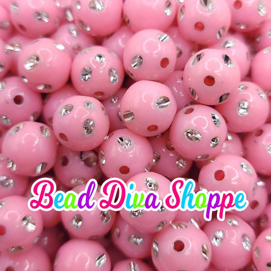 12mm - Set of 50 - PINK Bling Beads - Bubblegum - Rhinestone - Acrylic Beads for DIY and Jewelry Making Supplies