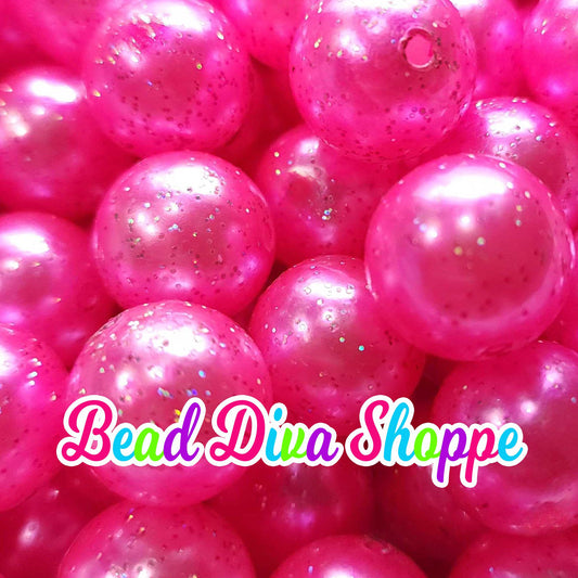 20mm - HOT PINK - Pearl Glitter - Bubblegum Chunky Beads - Round Acrylic Beads for Diy and Jewelry Making Supplies